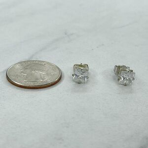 SHA Signed Silver Tone Clear Square Rhinestone Earrings Pierced Pair